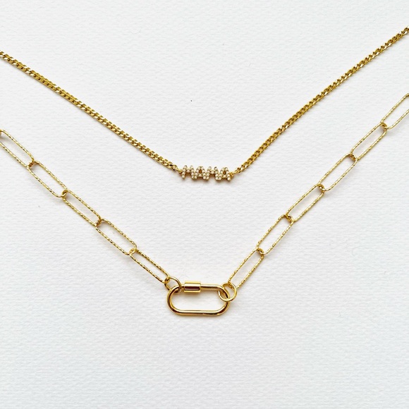 staxbyalix Jewelry - Gold Rhinestone Mama two Necklace Stack with oval carabiner